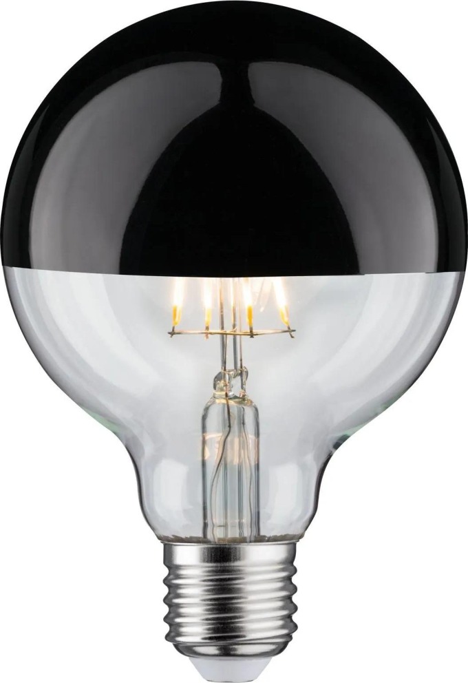 Paulmann 28677 LED žárovka s leskle černým vrchlíkem, 6,5W LED 2700K E27 stmívatelná, výška 13,8cm