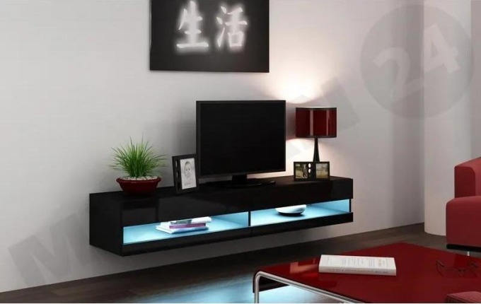 TV stolek Zigo New 180, Osvětlení: bez osvětlení, Barva: černý / černý lesk