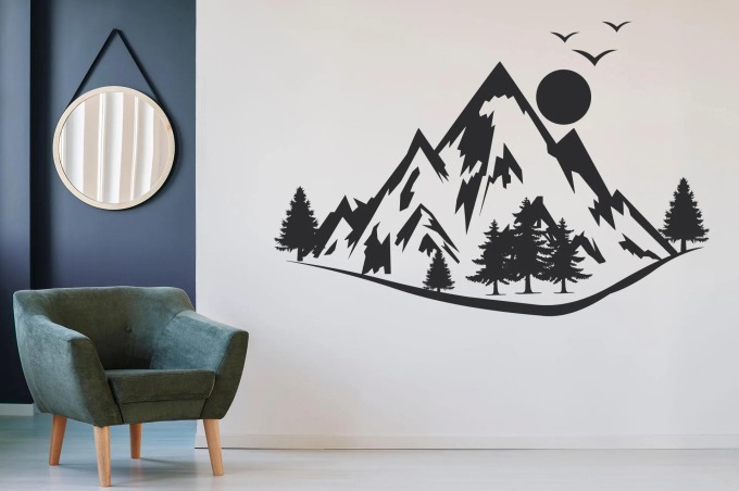 Lepy.cz Samolepka na zeď Hory a stromy Velikost (šířka x výška): 95x64cm, Barevná varianta: Mátová zelená