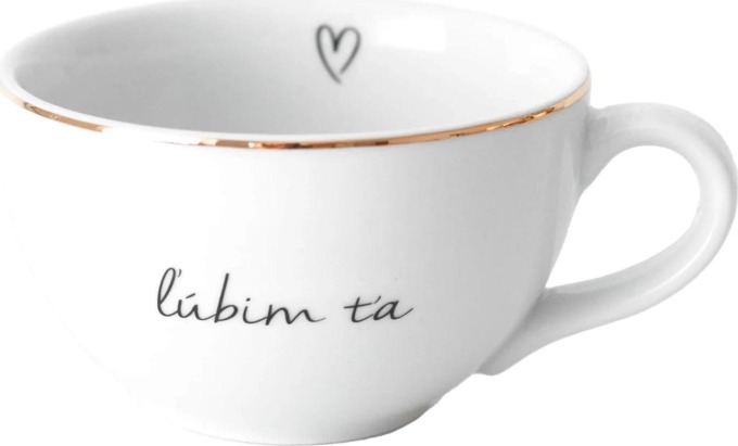 Bella Rose Porcelánový hrnek Ľúbim ťa 300 ml - SK, bílá barva, zlatá barva, porcelán
