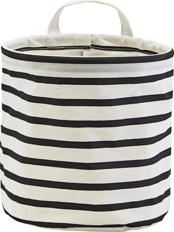 House Doctor Textilní košík Stripes 20 cm, černá barva, textil