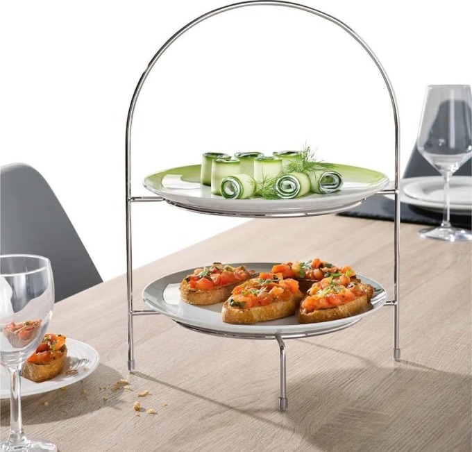 Zeller Present Nerezový stojan na talíře, organizér talířů nebo etažér pro servírování 2 jídel