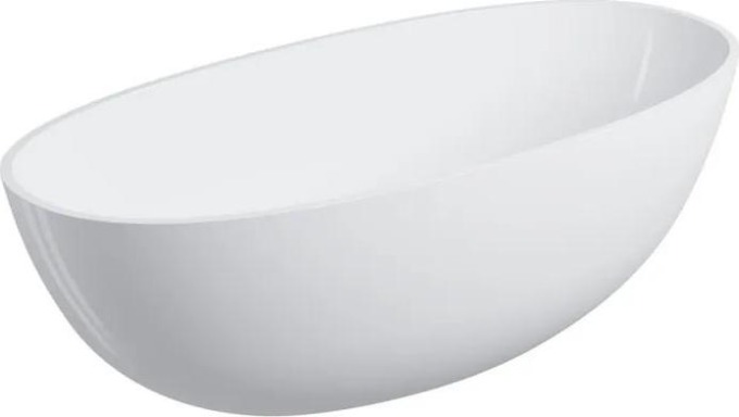 Volně stojící vana s eliptickým tvarem a minimalistickým designem vyrobená z litého mramoru s bílým leskem