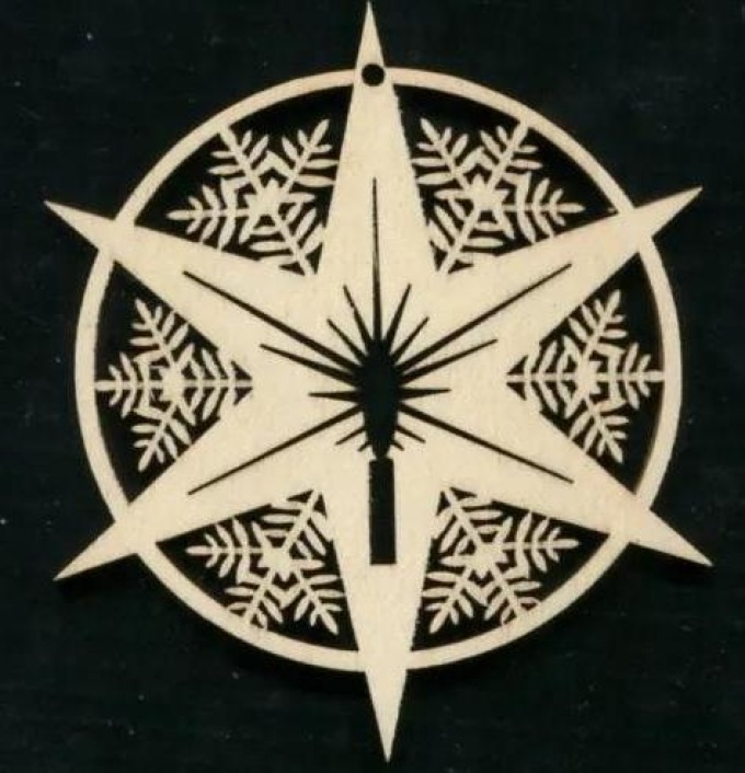 AMADEA Dřevěná ozdoba hvězda v kruhu 9 cm