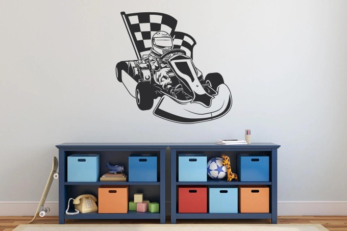Lepy.cz Samolepka na zeď Motokára Velikost (šířka x výška): 50x48cm, Barevná varianta: Světle šedivá