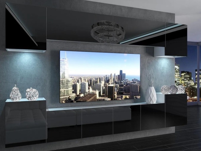 Obývací stěna 300 cm Belini černý lesk Imperium 4 IMP 4/5/W/B/0/0