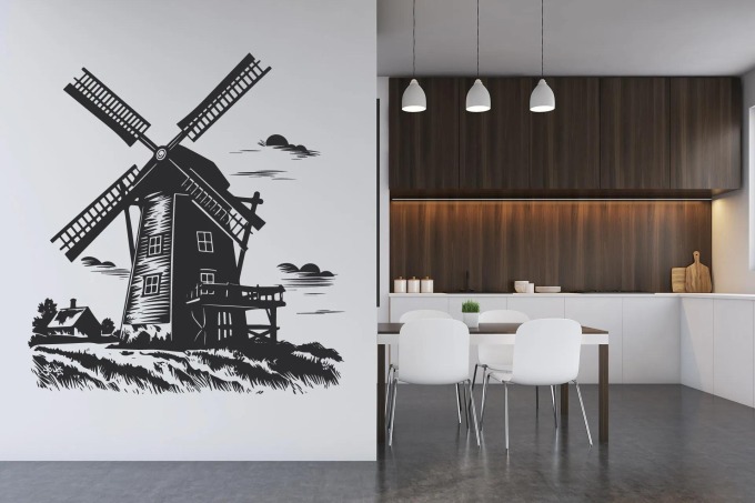 Lepy.cz Samolepka na zeď Mlýn Velikost (šířka x výška): l15x123cm, Barevná varianta: Mátová zelená