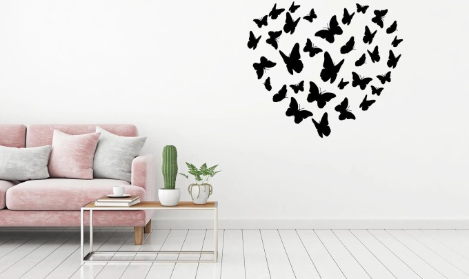 Lepy.cz Samolepka na zeď Motýli - srdce Velikost (šířka x výška): 56x50cm, Barevná varianta: Jemná růžová