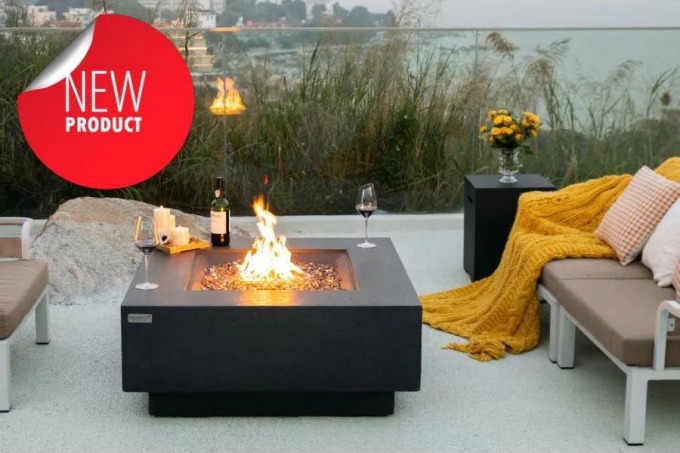 Luxusní stůl s plynovým ohništěm - BERGEN - černý: Stůl s plynovým ohništěm pro romantické posezení a relaxaci na terase