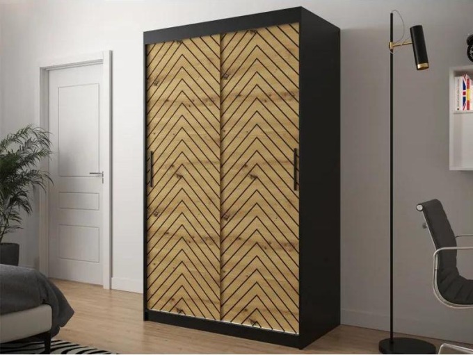 Posuvná skříň Ratintu 1 120 cm, Úložný prostor: ano, Barva: černá / dub artisan + černá