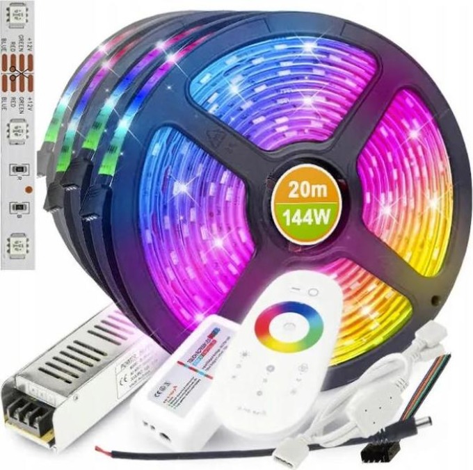 BERGE LED pásek RGB 20m + dálkové ovládání + napájecí zdroj