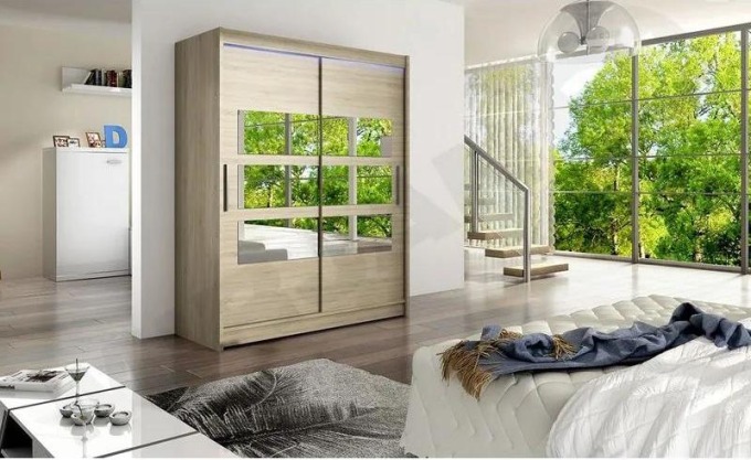 Skříň Presto VII, Barva: sonoma, Osvětlení: osvětlení LED RGB - barevné