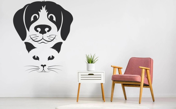 Lepy.cz Samolepka na zeď Pes a kočka Velikost (šířka x výška): 40x48cm, Barevná varianta: Nugátová hnědá