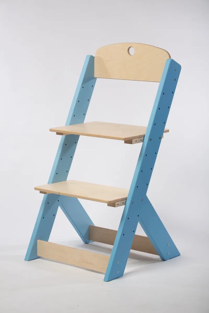 Dřevěná rostoucí židle OMEGA III modrá/přírodní pro děti od samostatně sedících až do dospělosti