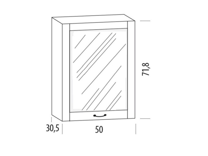 SNOW, horní skříňka prosklená 50BB, korpus bílý, dvířka bílé MDF