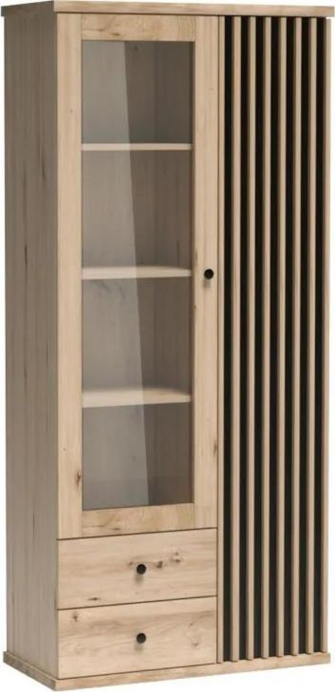 Vitrína Sigeren SG02, Osvětlení: osvětlení LED - bílé, Barva: dub artisan / dub artisan + černá