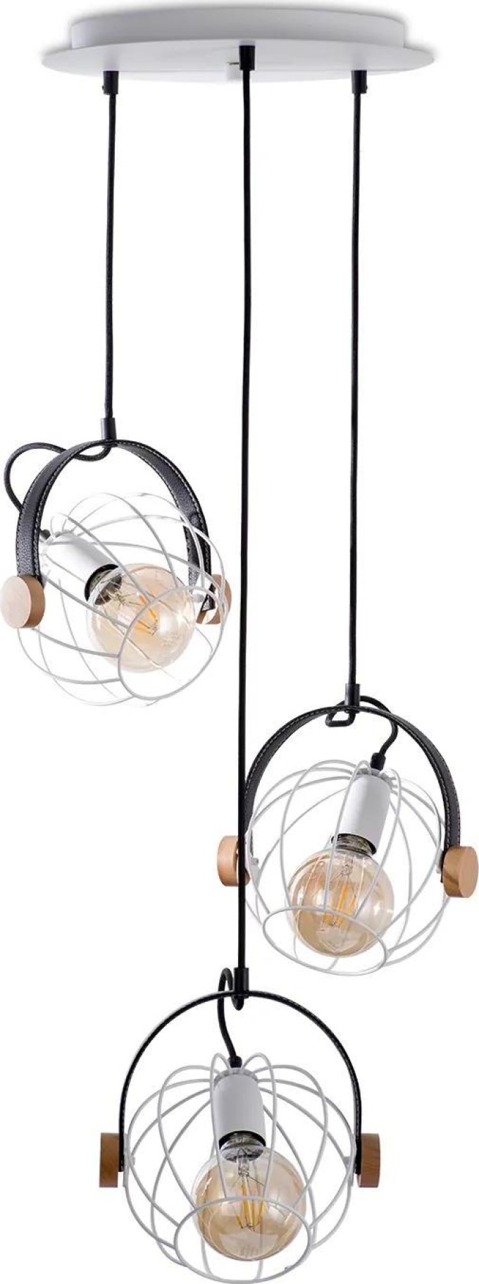Light for home - Závěsné svítidlo na lanku 60108 "LEON", 3x60W, E27, bílá, černá kůže