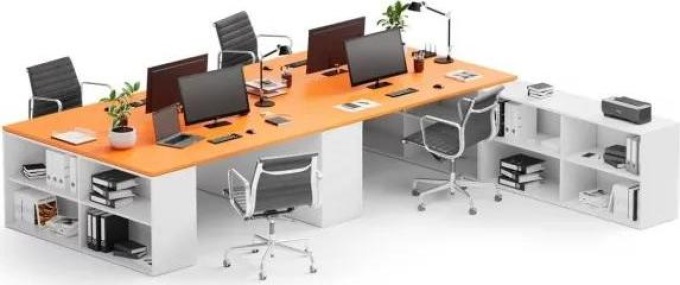 PLAN Kancelářský psací stůl s úložným prostorem BLOCK B05, bílá/oranžová