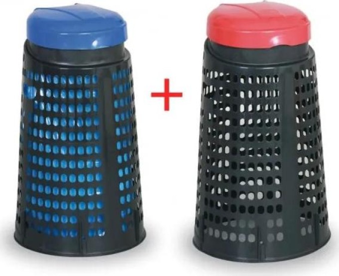 Odpadkový koš plastový na pytle 120 L - 1+1 ZDARMA černý, modrá + červená