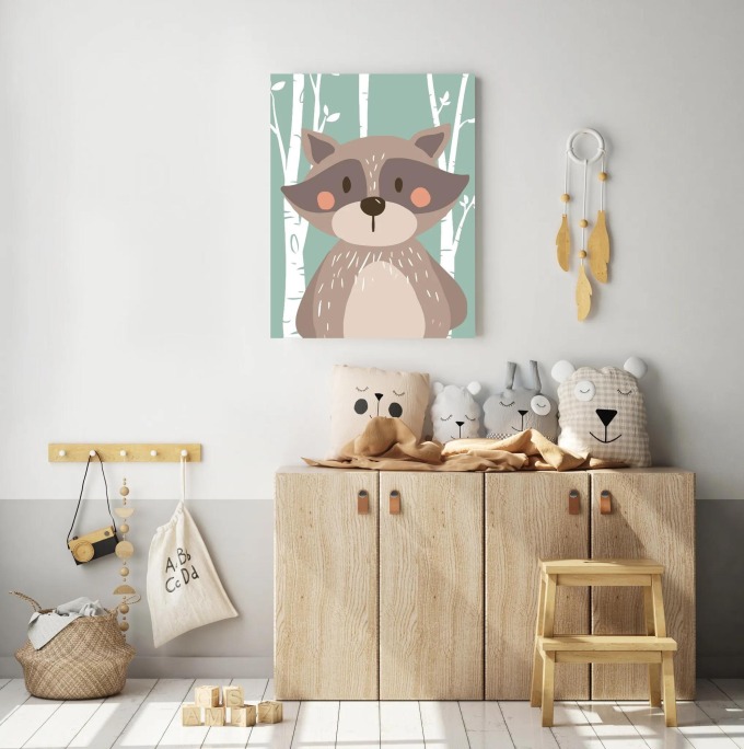 PIPPER | Dětský obraz - Medvídek v lese 50 x 40 cm