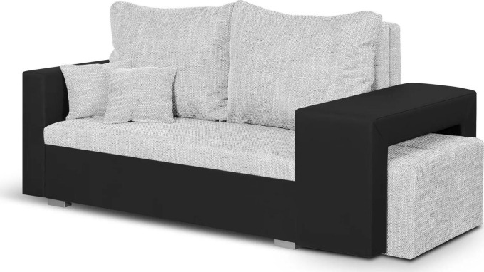 Rozkládací pohovka MILAN 2 Bílá/Černá+ 2 taburety - Elegantní pohovka s funkcí spaní a úložným prostorem na ložní soupravu