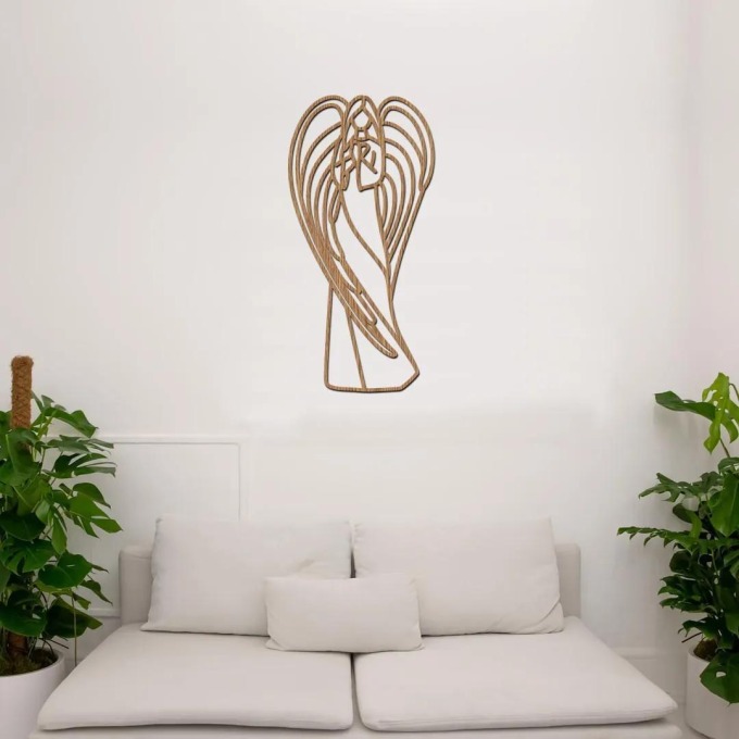 Dřevěný obraz Anděla - Dekorace anděla vyrobená z kvalitní dřevovláknité desky o vysoké hustotě s barevným vzorem Horský dub, rozměry 20x40 cm