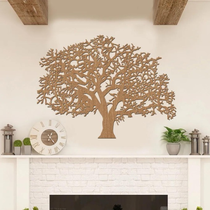 Dřevěný strom života na zeď XXL s rozměry 40x30 cm a barevným vzorem Horský dub