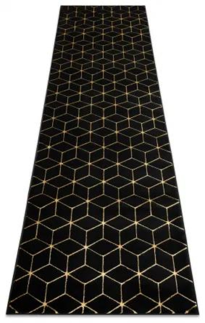 Dywany Luszczow Kusový koberec, Běhoun GLOSS moderni 409C 86 Krychle černý / zlato Rozměr koberce: 60 x 250 cm