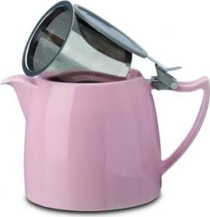 Růžová konvička na čaj s nerezovým víčkem a sítkem o objemu 650ml