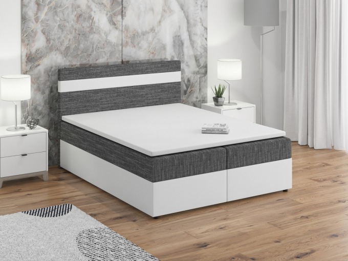 Postel boxspring MACAO 180x200 cm, šedá látka/bílá ekokůže