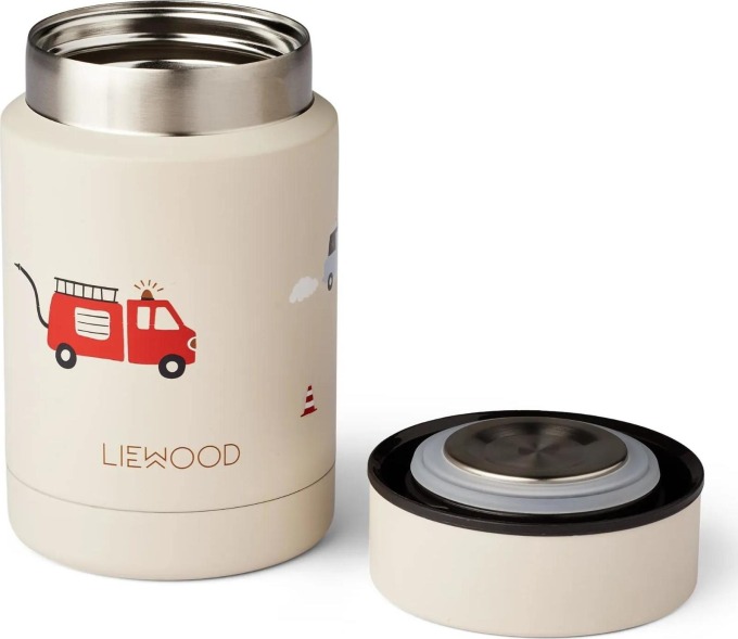 LIEWOOD Dětská termoska Nadja Emergency Vehicle/Sandy Food Jar, krémová barva, kov