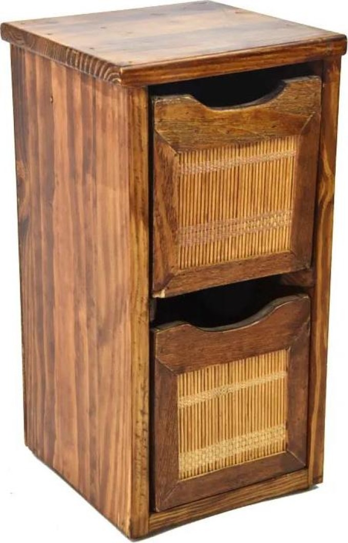 Úzká komoda s bambusem a 2 zásuvkami, ideální pro koupelnu nebo předsíň, rozměry 20 x 38 cm