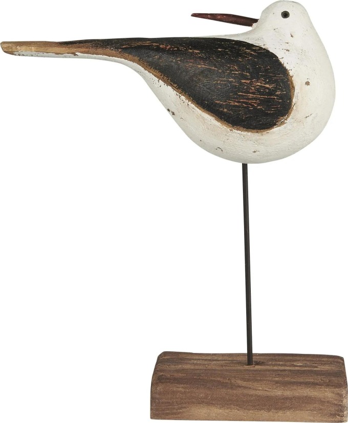 IB LAURSEN Dřevěná dekorace Bird Nautico 21 cm, bílá barva, hnědá barva, přírodní barva, dřevo, kov
