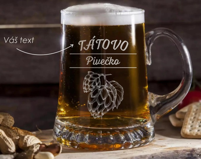 Ručně foukaný půllitr na pivo s gravírováním Tátovo pivečko 500 ml 1KS