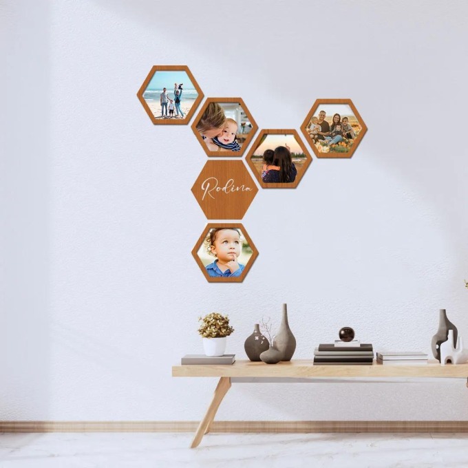 dřevo života Sada fotorámačků HEXAGON Barevný vzor: Třešeň, Velikost foto: 13x18, Text: Rodina