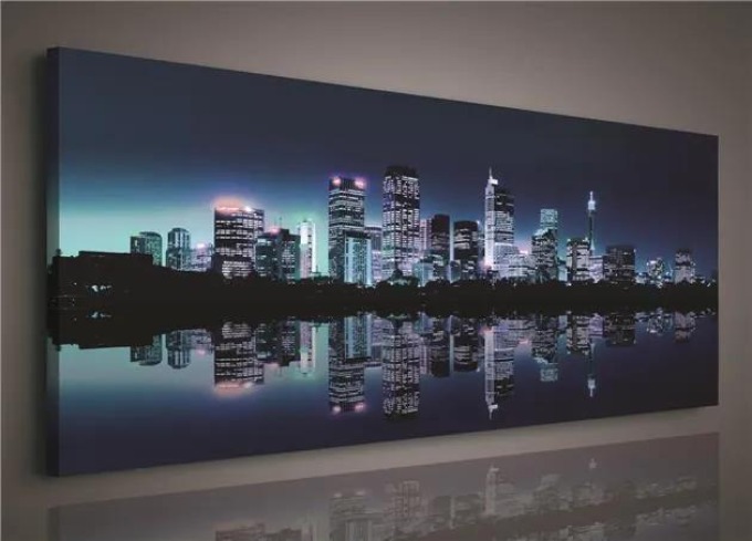 Obraz na plátně nočního velkoměsta s vysokým digitálním tiskem o rozměrech 145 x 45 cm