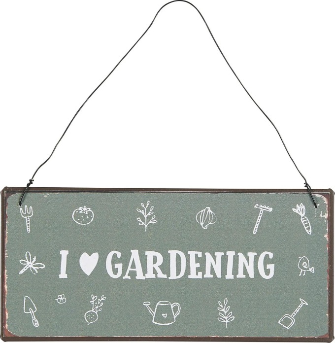 IB LAURSEN Plechová cedule I Love Gardening, zelená barva, kov