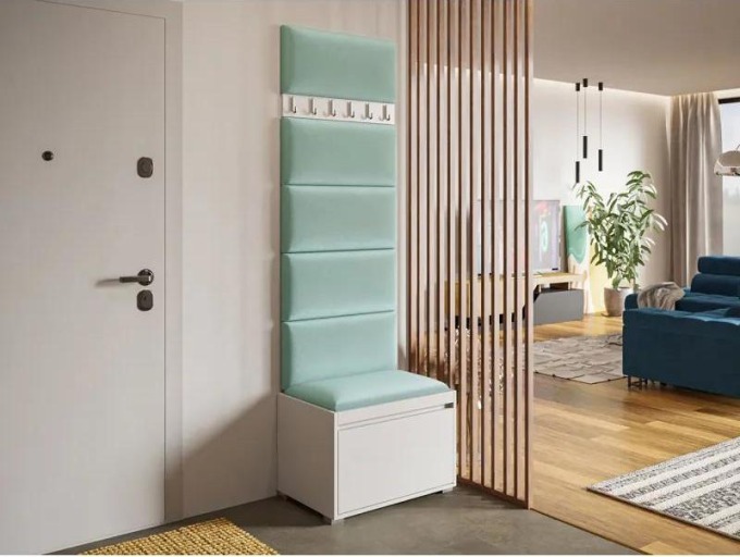 Nábytek do předsíně Konkor 60 + 6 kusů čalouněných nástěnných panelů Pag 60x30, Barva: bílá, barva: Manila 11