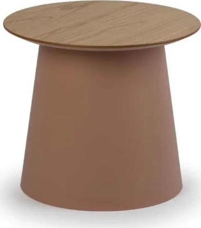 Plastový kávový stolek SETA s dřevěnou deskou, průměr 490 mm, cihlový
