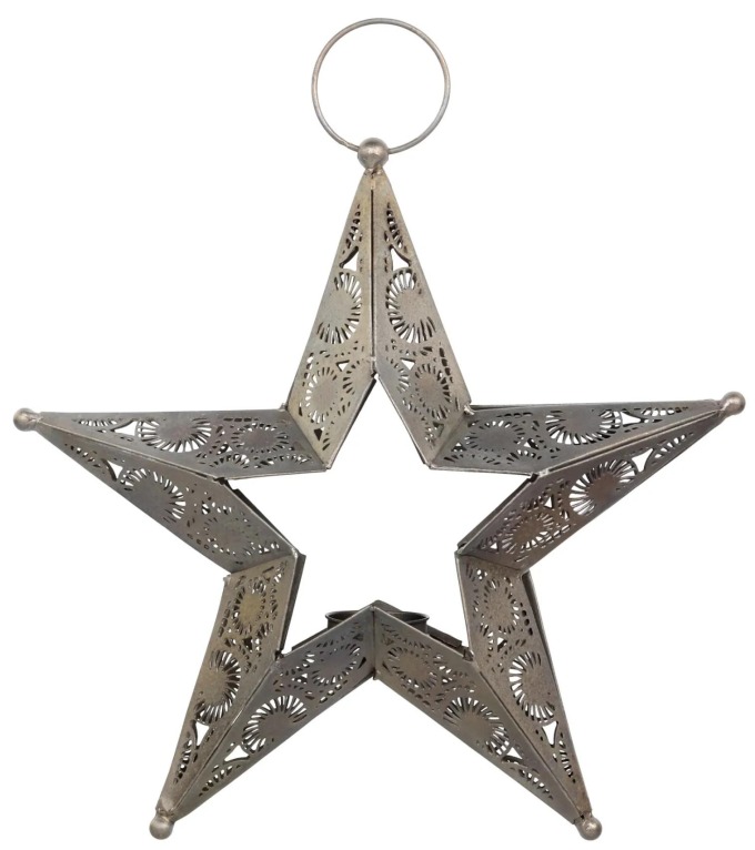 Chic Antique Závěsný kovový svícen Star Antique Brass 28,5 cm, zlatá barva, kov