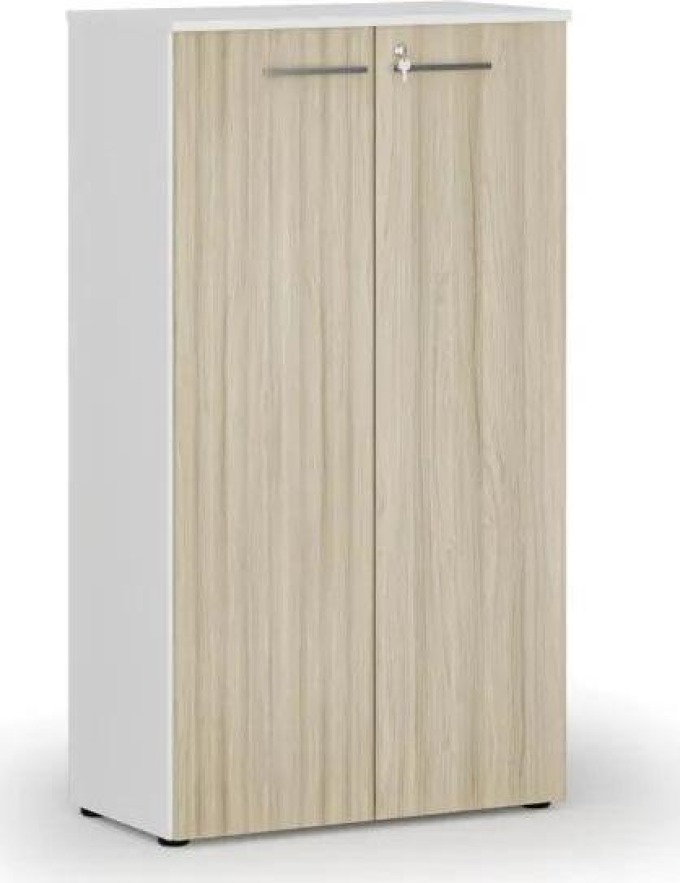 Kancelářská skříň s dveřmi PRIMO WHITE, 1434 x 800 x 420 mm, bílá/dub přírodní