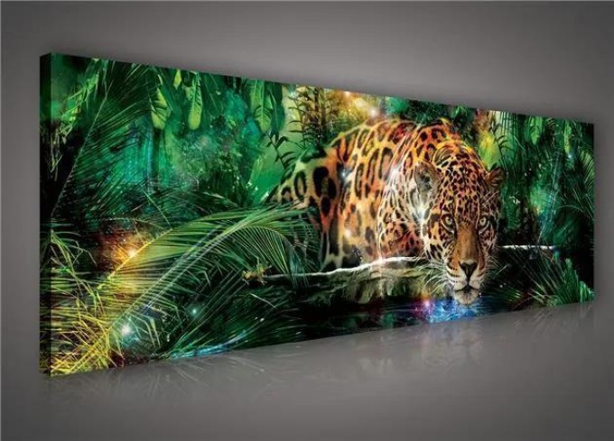 Jednodílný obraz na plátně s jaguárem o rozměru 145 x 45 cm