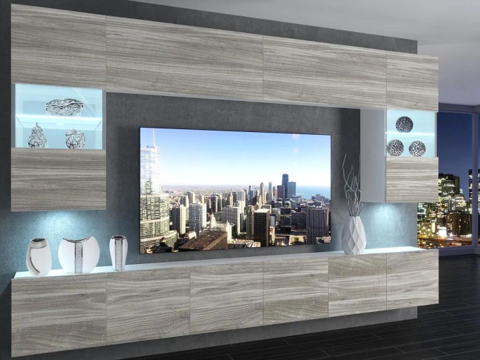 Obývací stěna 300 cm Belini šedý antracit Glamour Wood Imperium 1 Výrobce IMP 1/5/W/GW1/0/0