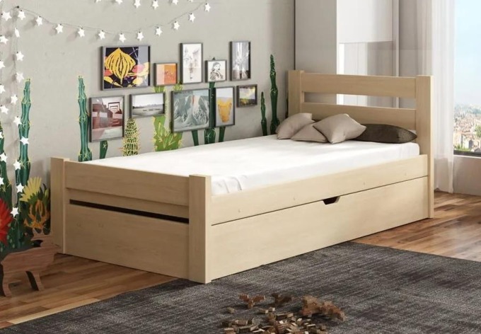 Dětská postel z masivu borovice BELA s úložným prostorem - 200x90 cm - přírodní