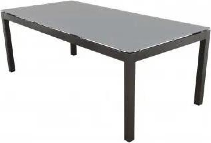 Moderní zahradní stůl s hliníkovou konstrukcí a antracitovým povrchovým nástřikem, rozměry 150 x 90 x 76 cm