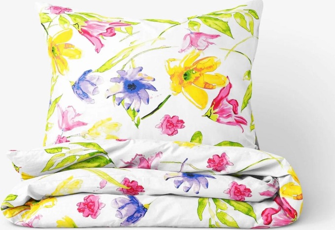 Bavlněné ložní povlečení s akvarelovým květovým vzorem pro klidnou atmosféru ve Vaší ložnici