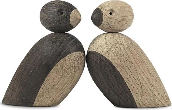 Kay Bojesen Denmark Dřevěný ptáček Natural and Smoked Oak Wood - Set 2 ks, hnědá barva, přírodní barva, dřevo