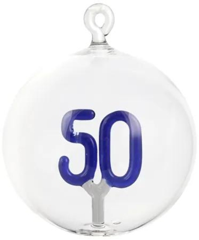 Skleněná baňka s číslem 50 tmavě modrá