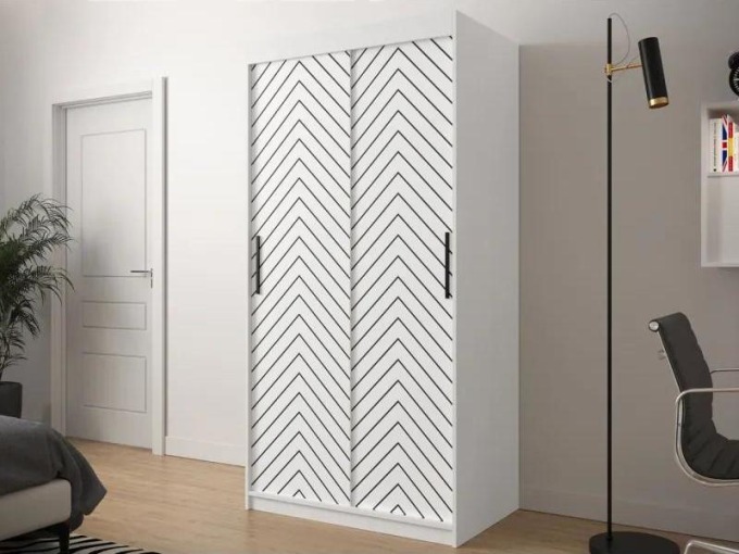 Moderní šatní skříň Ratintu 1 100 cm, Úložný prostor: ne, Barva: bílá / bílá + černý mat
