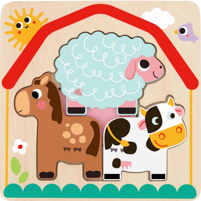 Dřevěné vícevrstvé puzzle Zvířátka na farmě Tooky